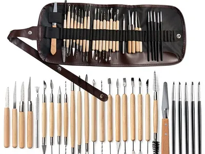32-Piece Pottery Tool Set — Clay Sculpting Carving Knives, Silicone Dotting Pen, Embossing Ball Tools for Pottery Stone Plastic Clay DIY