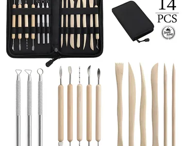32-Piece Pottery Tool Set — Clay Sculpting Carving Knives, Silicone Dotting Pen, Embossing Ball Tools for Pottery Stone Plastic Clay DIY