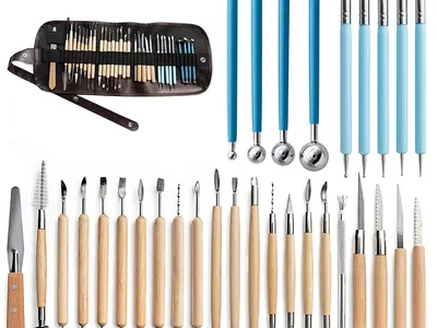 32-Piece Pottery Tool Set — Clay Sculpting Carving Knives, Silicone Dotting Pen, Embossing Ball Tools for Pottery Stone Plastic Clay DIY