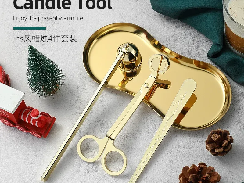 Christmas DIY Candle Wick Trimmer & Snuffer Tool Set — 3-Piece Stainless Steel Wick Cutter, Bell Snuffer & Hook for Aromatherapy Candles