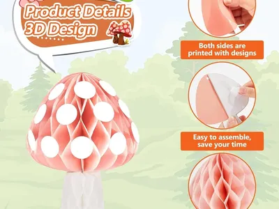 Mushroom Honeycomb Ball Set — Party Decoration Simulation Desktop Ornament Paper Art DIY Kit