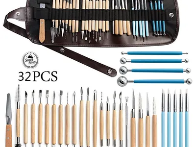 32-Piece Pottery Tool Set — Clay Sculpting Carving Knives, Silicone Dotting Pen, Embossing Ball Tools for Pottery Stone Plastic Clay DIY