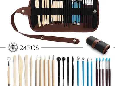 32-Piece Pottery Tool Set — Clay Sculpting Carving Knives, Silicone Dotting Pen, Embossing Ball Tools for Pottery Stone Plastic Clay DIY