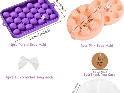 DIY Soap Making Kit — 2 Silicone Molds (Grape & Rose) with Gift Bag & Tags