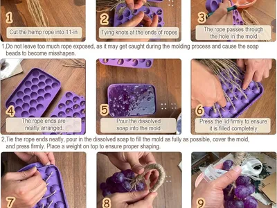 DIY Soap Making Kit — 2 Silicone Molds (Grape & Rose) with Gift Bag & Tags