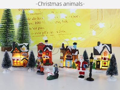 Resin Light-Up Christmas Village House Set 12-Piece Miniature Décor