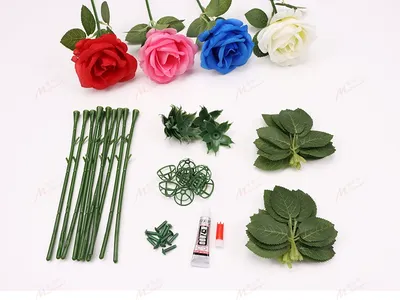 DIY Silk Rose Craft Kit - Bulk Wholesale Rose Making Materials for Handicraft Classes (Red, Pink, Blue, Cream)