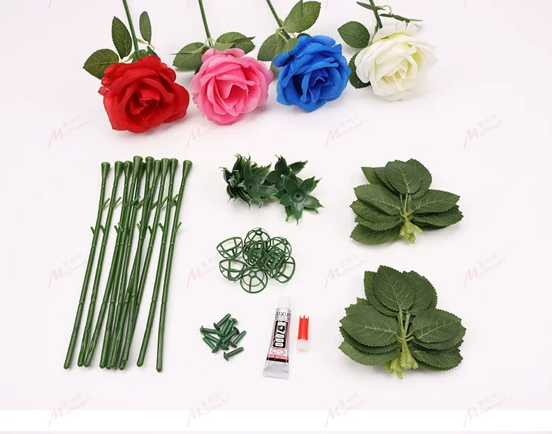 DIY Silk Rose Craft Kit - Bulk Wholesale Rose Making Materials for Handicraft Classes (Red, Pink, Blue, Cream) image 1