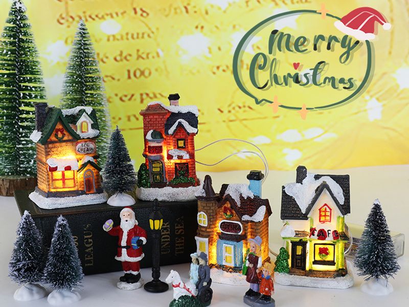 Resin Light-Up Christmas Village House Set 12-Piece Miniature Décor